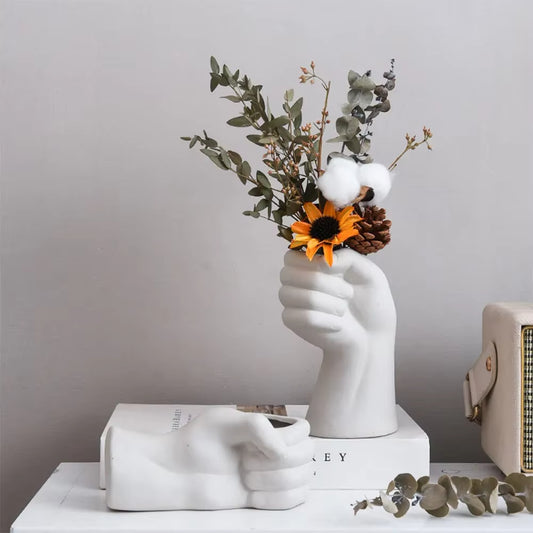 Artistic Hand Gesture Ceramic Tabletop Flower Vase