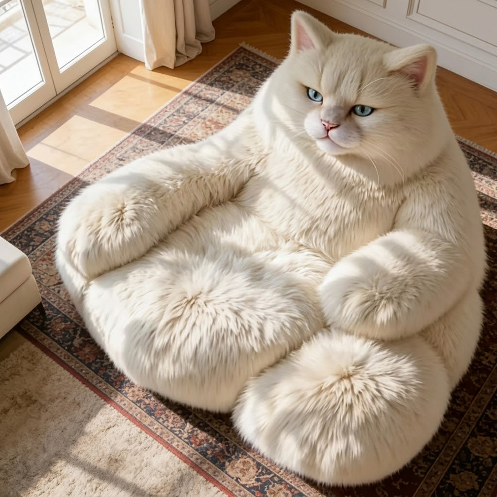 Lazy Giant White Cat Plush Lounge Sofa