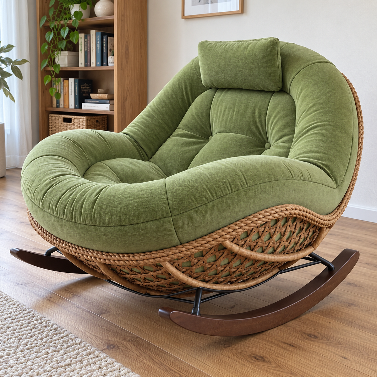 Intreccio Curved Rattan Cushioned Rocking Chair