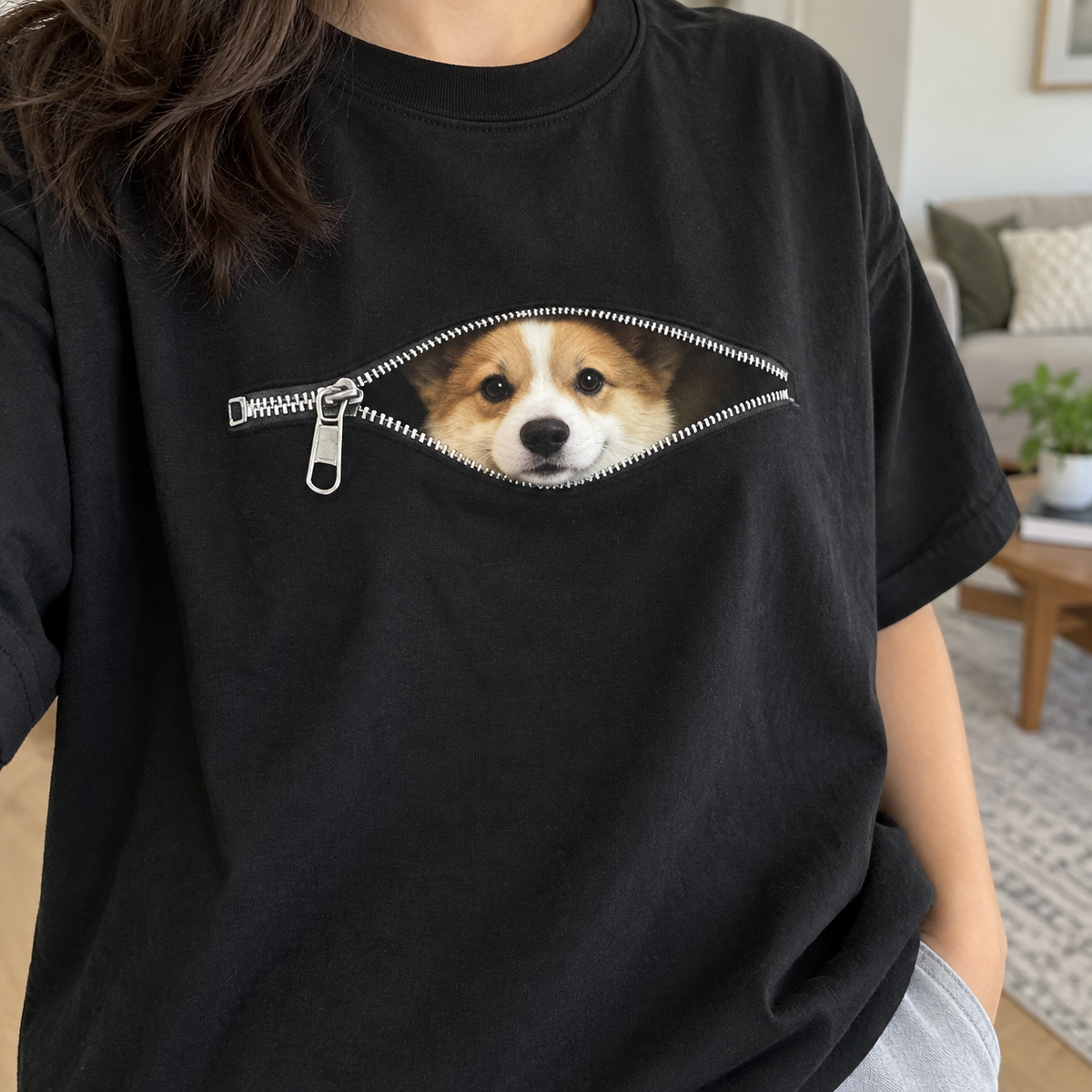 Hidden Puppy Zipper Sweatshirt