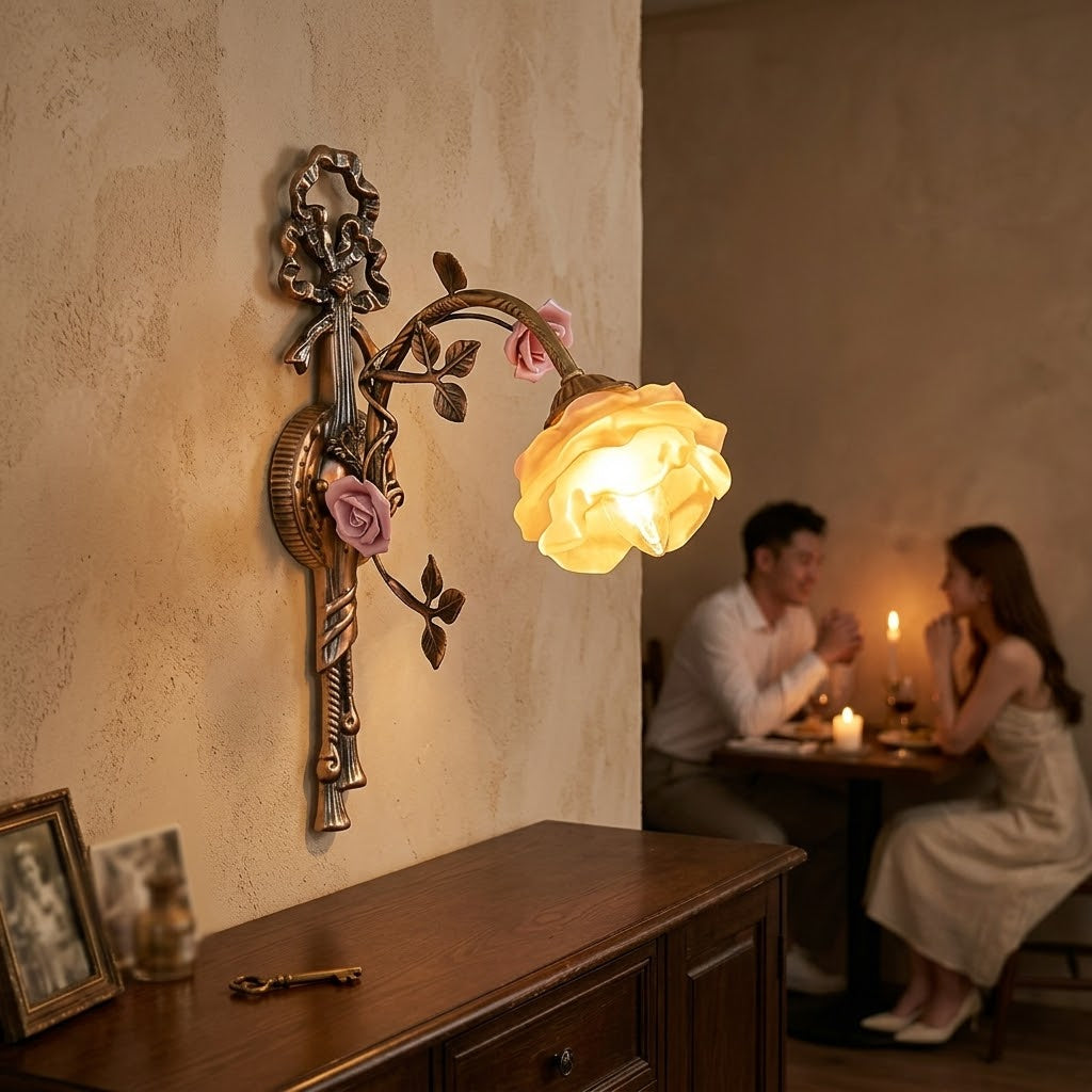 Lantern Garden Vintage Copper Flower Wall Lamp