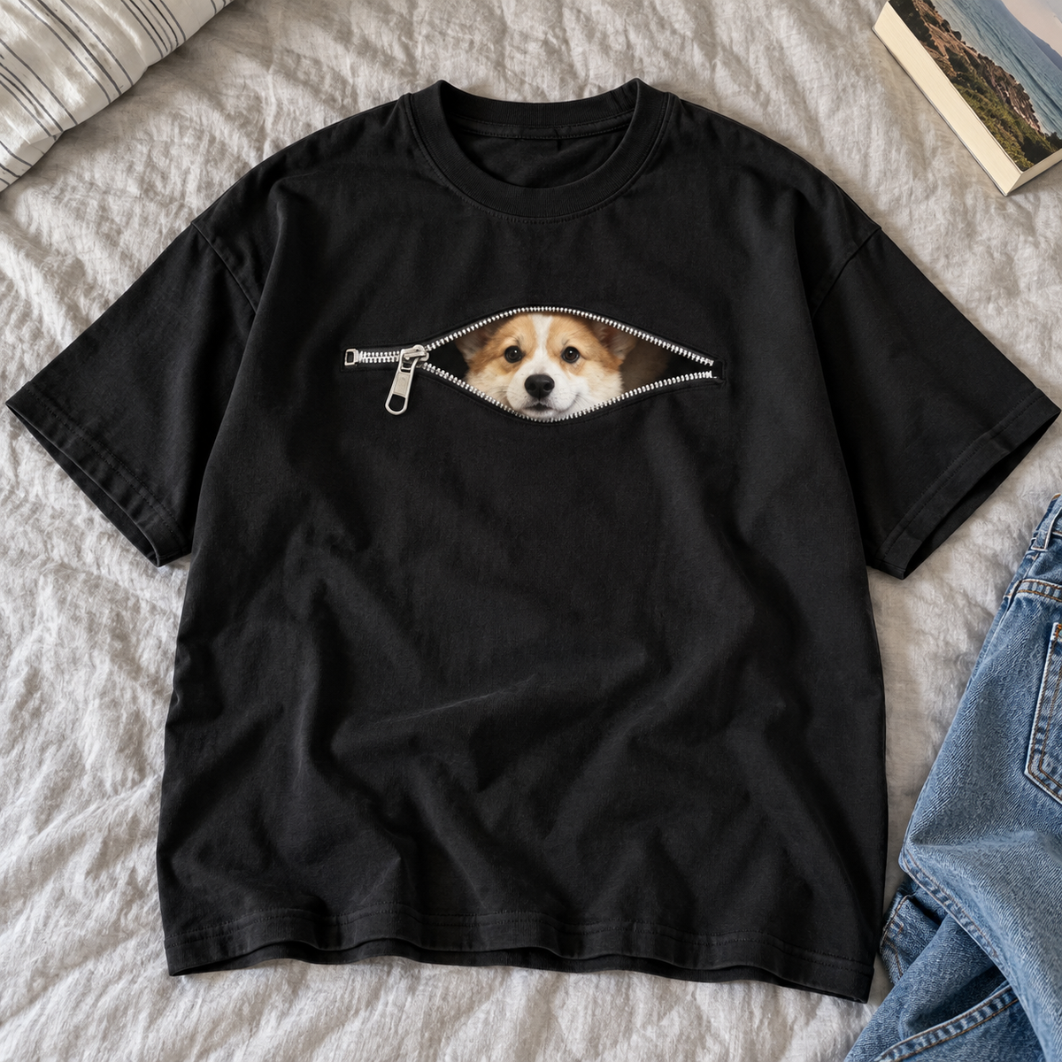 Hidden Puppy Zipper Sweatshirt