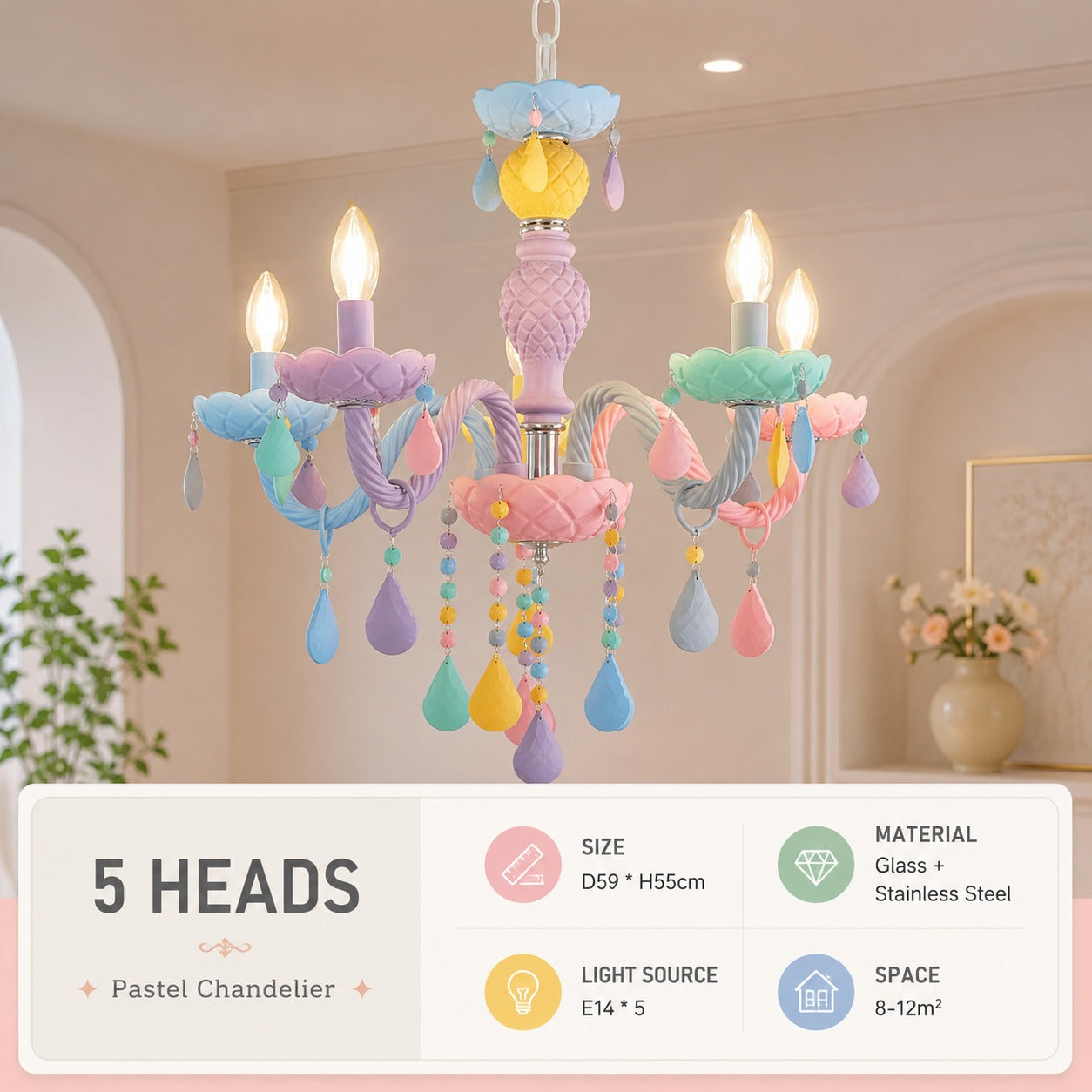 Pastel Dream Crystal Drop Chandelier