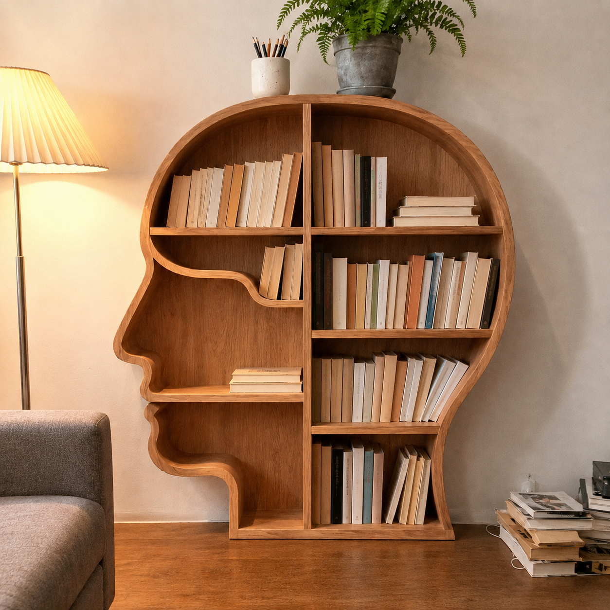 Mindshelf Face Silhouette Decorative Wooden Bookcase Shelf
