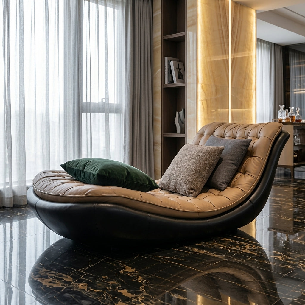 Gentle Arc Curved Leather Rocking Lounge Chair