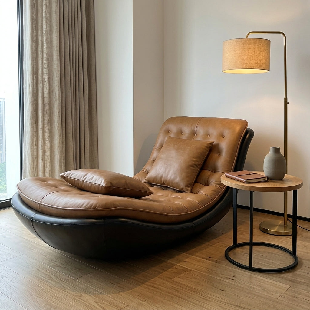 Gentle Arc Curved Leather Rocking Lounge Chair