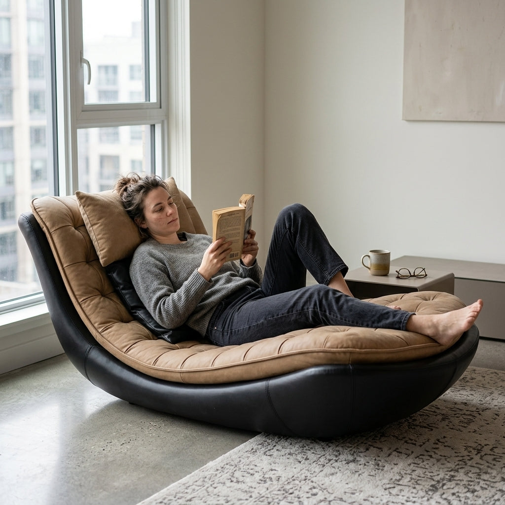 Gentle Arc Curved Leather Rocking Lounge Chair