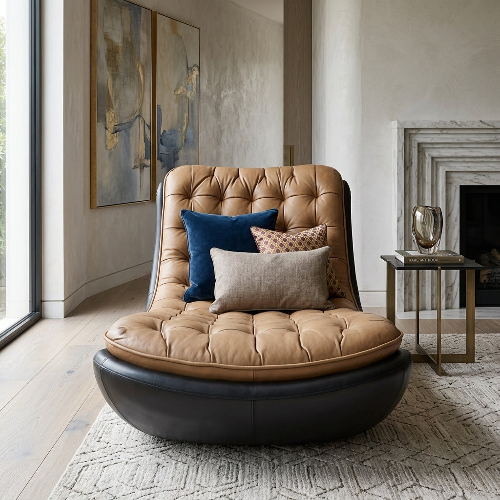Gentle Arc Curved Leather Rocking Lounge Chair