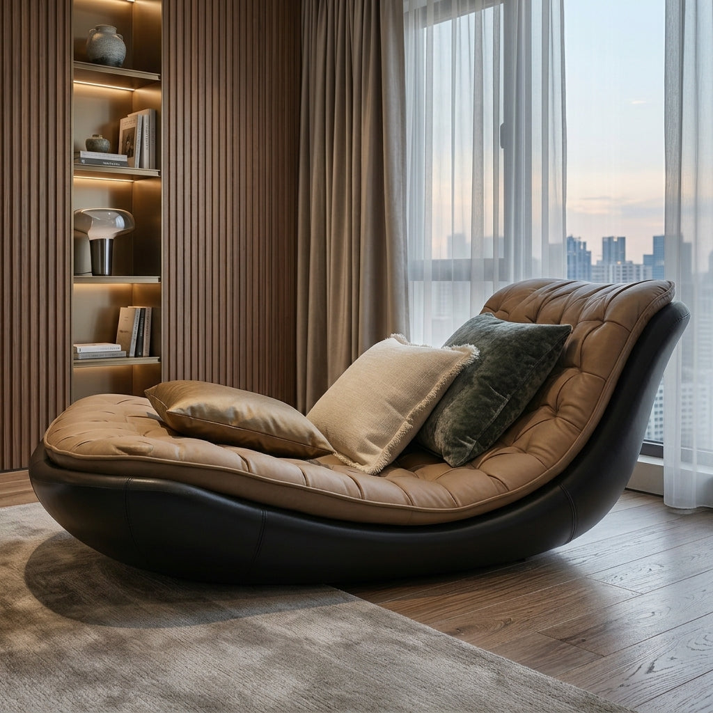 Gentle Arc Curved Leather Rocking Lounge Chair