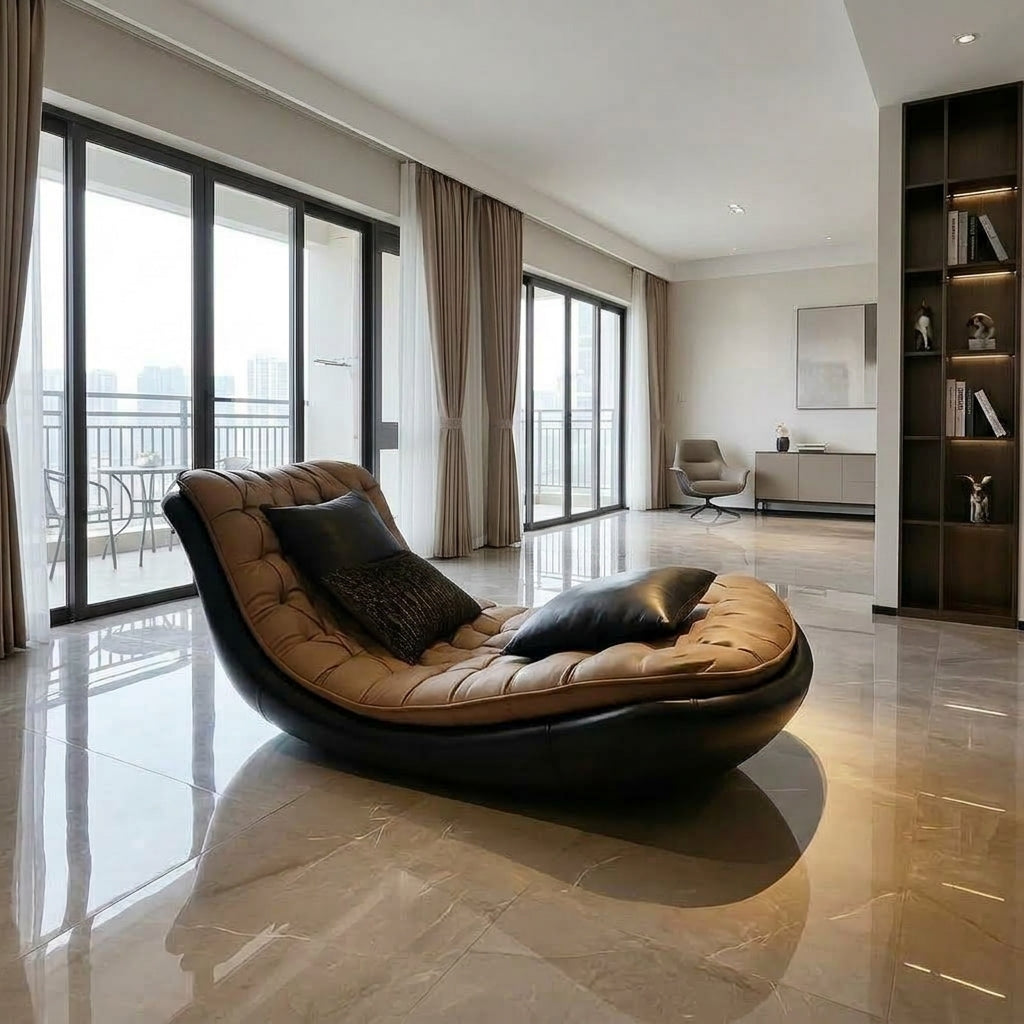 Gentle Arc Curved Leather Rocking Lounge Chair