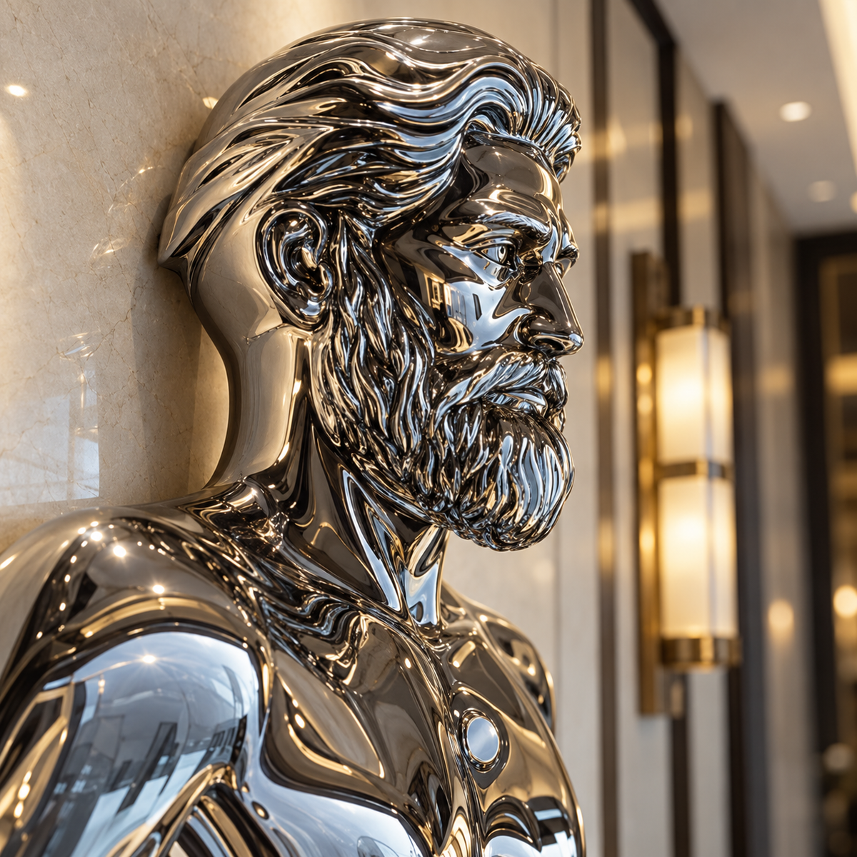 Wall Breaker 3D Chrome Man Sculpture