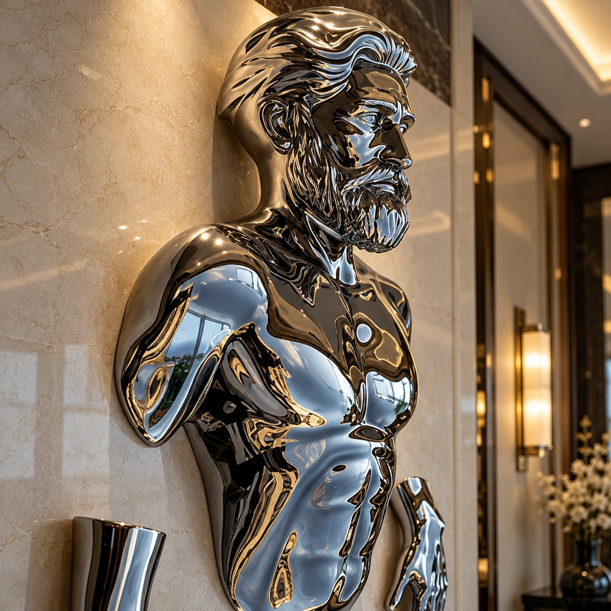 Wall Breaker 3D Chrome Man Sculpture
