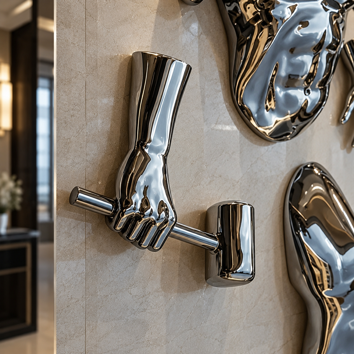 Wall Breaker 3D Chrome Man Sculpture