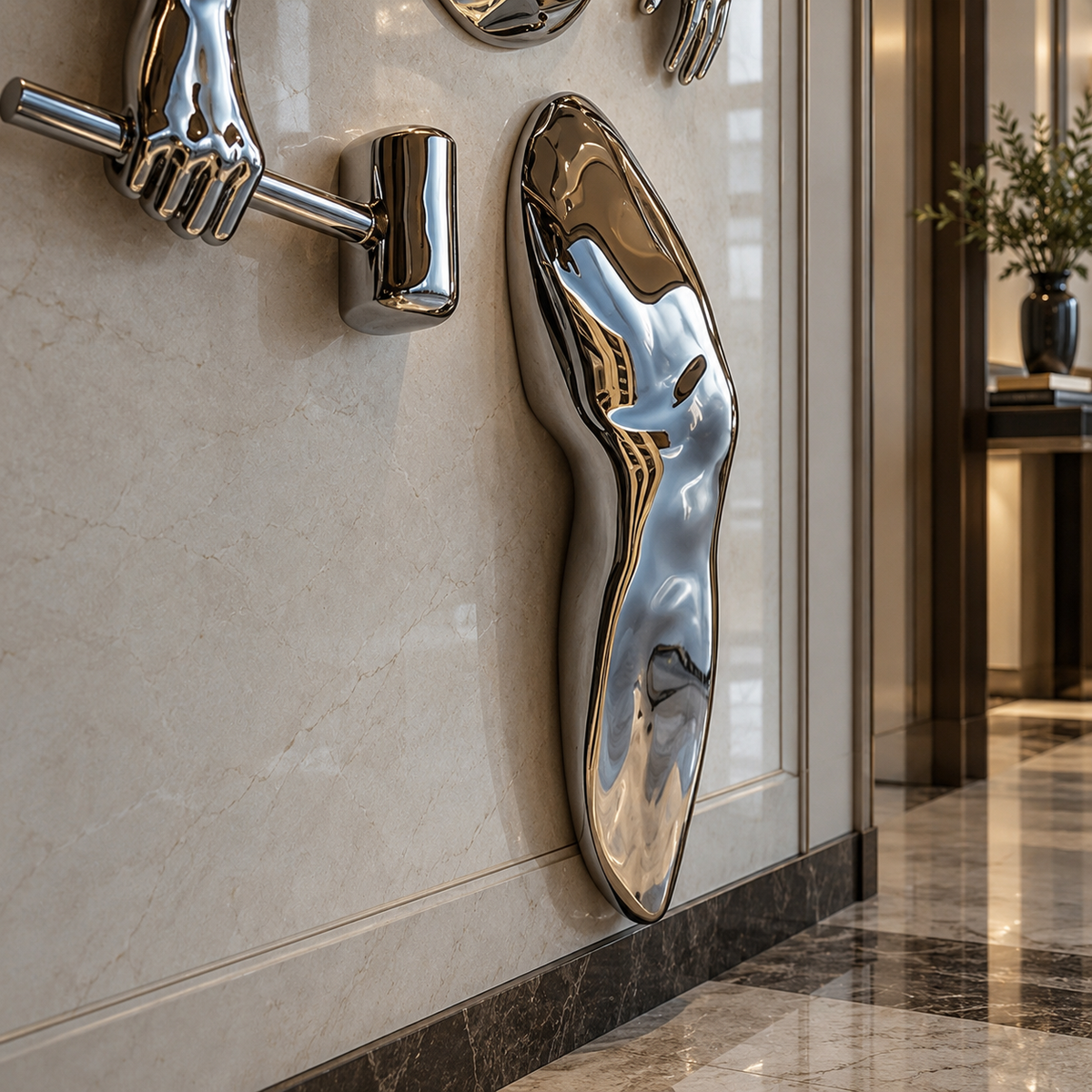 Wall Breaker 3D Chrome Man Sculpture