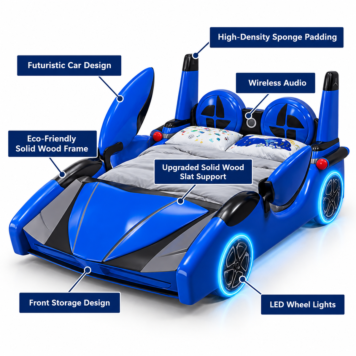Speed Race Car LED Light Kids Bed