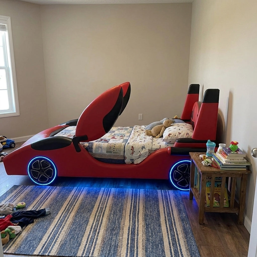 Speed Race Car LED Light Kids Bed