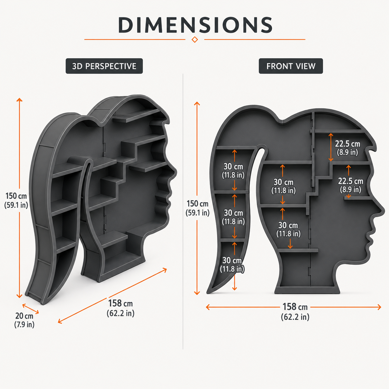 Mindshelf Face Silhouette Decorative Wooden Bookcase Shelf