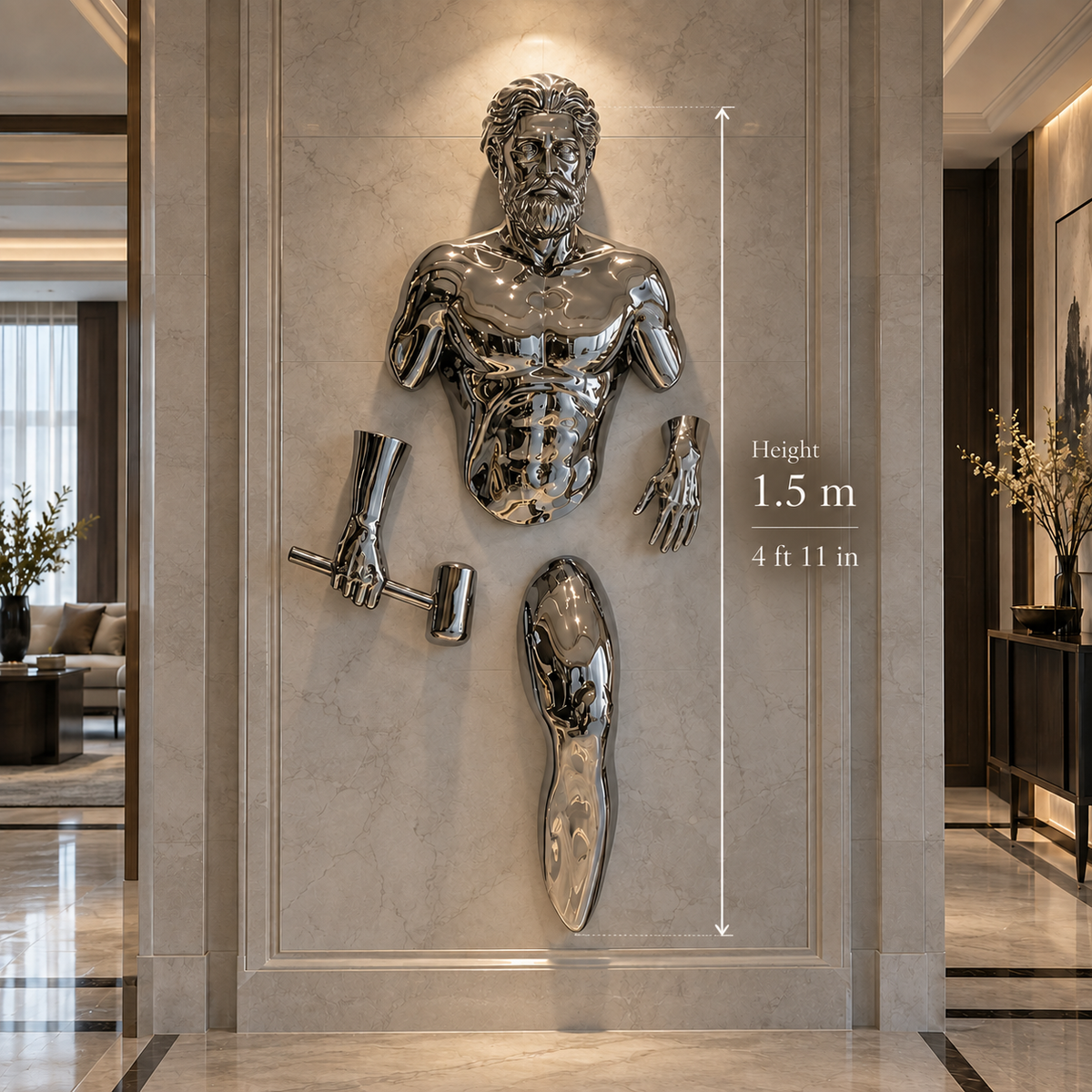 Wall Breaker 3D Chrome Man Sculpture