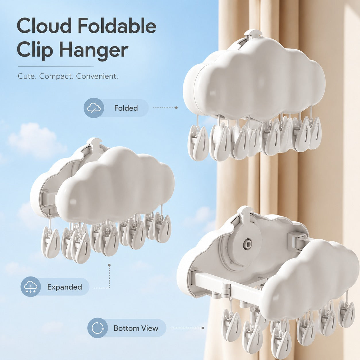 Pinned Cloud-Design Suction Foldable Laundry Rack