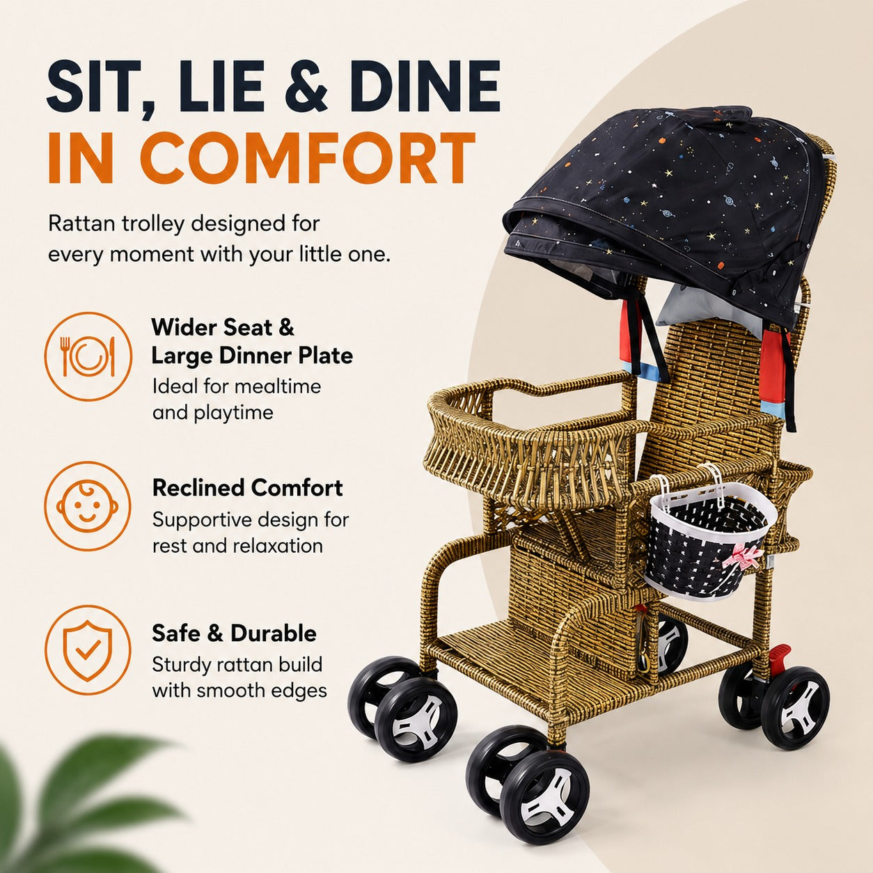Bellaria Lightweight Vintage Rattan Summer Baby Stroller