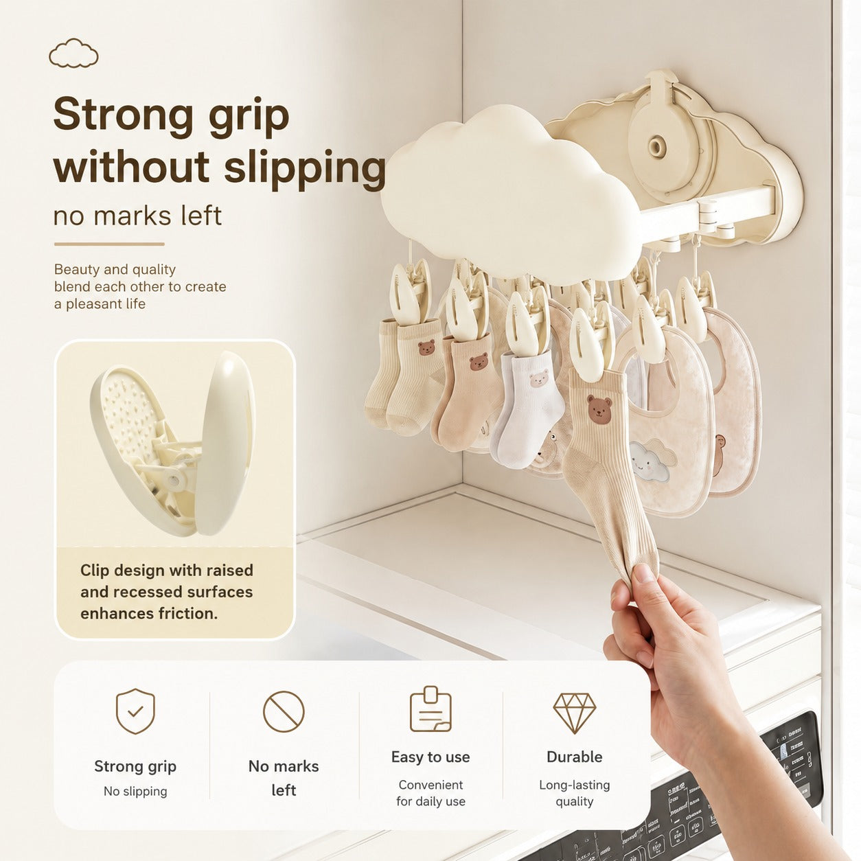 Pinned Cloud-Design Suction Foldable Laundry Rack