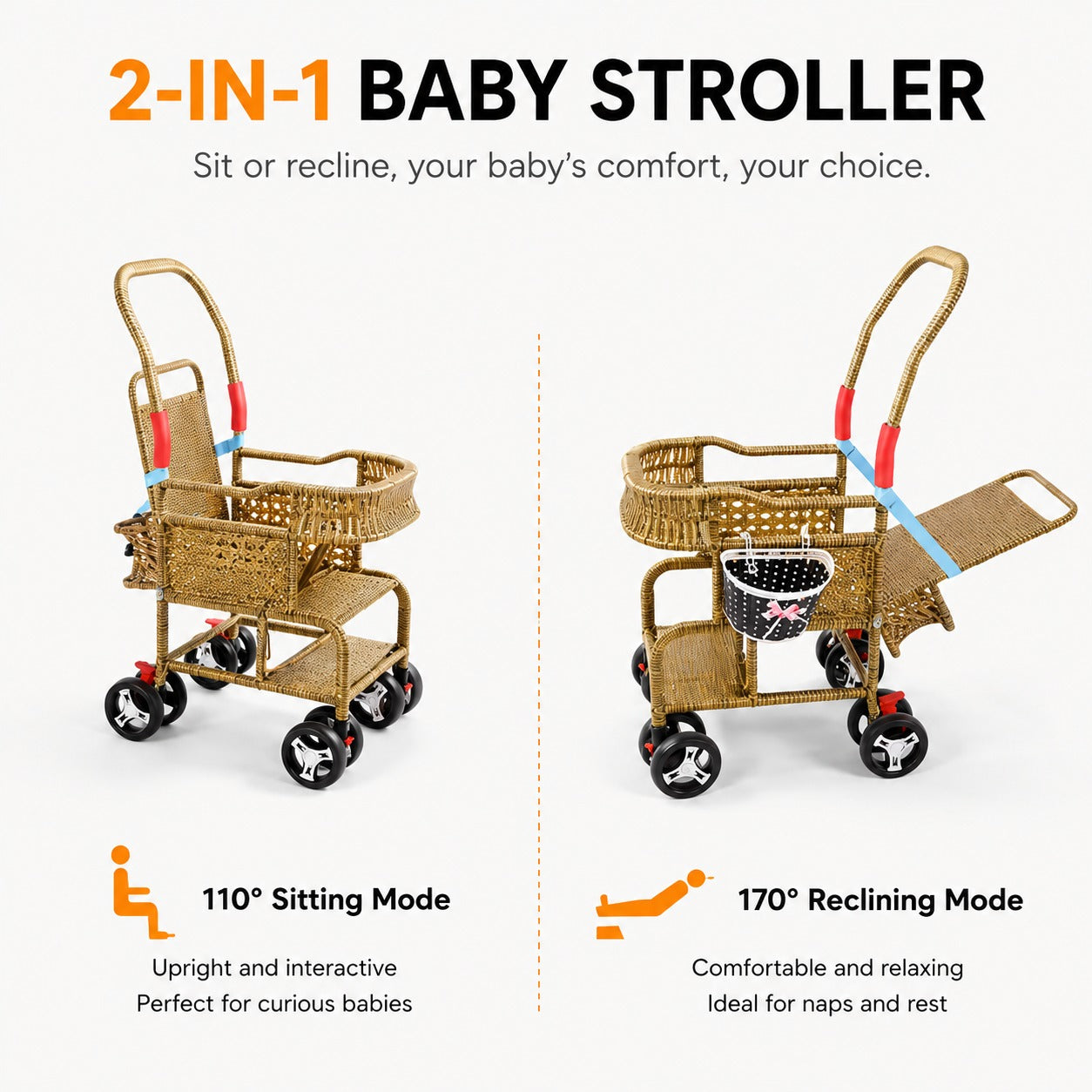 Bellaria Lightweight Vintage Rattan Summer Baby Stroller
