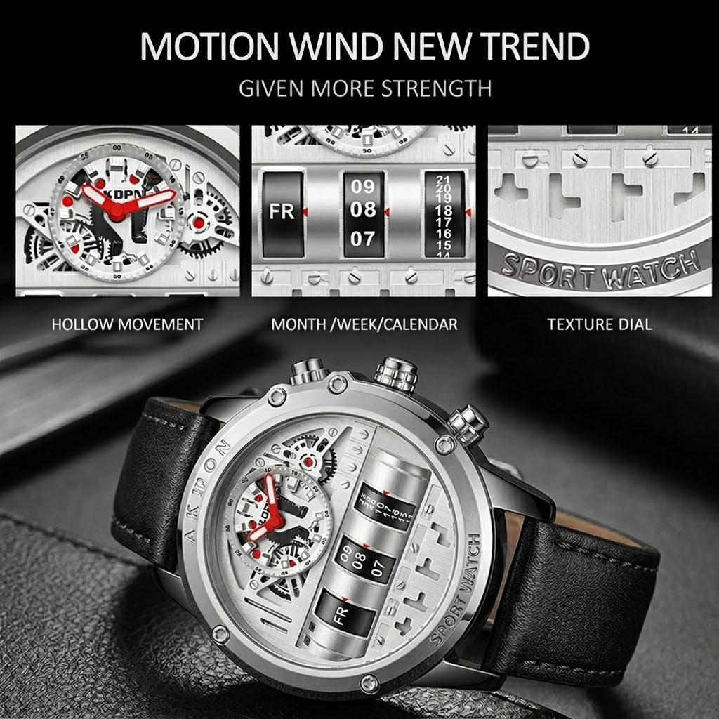 Time Capsule Rotating Calendar Engine Dial Watch