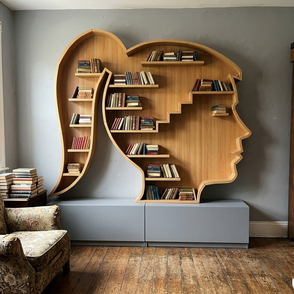 Mindshelf Face Silhouette Decorative Wooden Bookcase Shelf