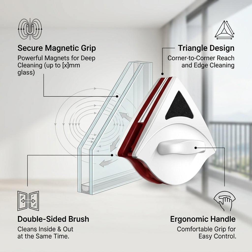 Double Side Magnetic Window Cleaner Brush Tool