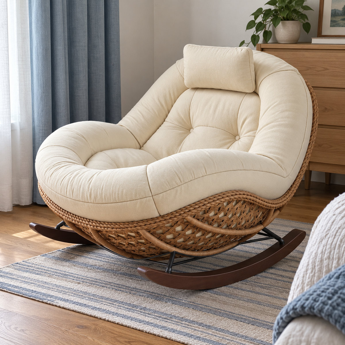 Intreccio Curved Rattan Cushioned Rocking Chair