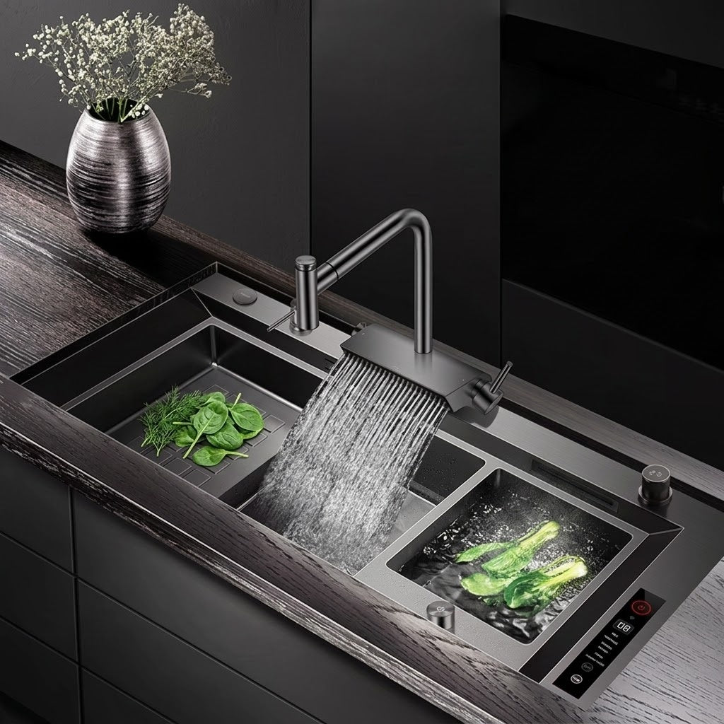 Smart Multi-Zone Gunmetal Kitchen Workstation Sink