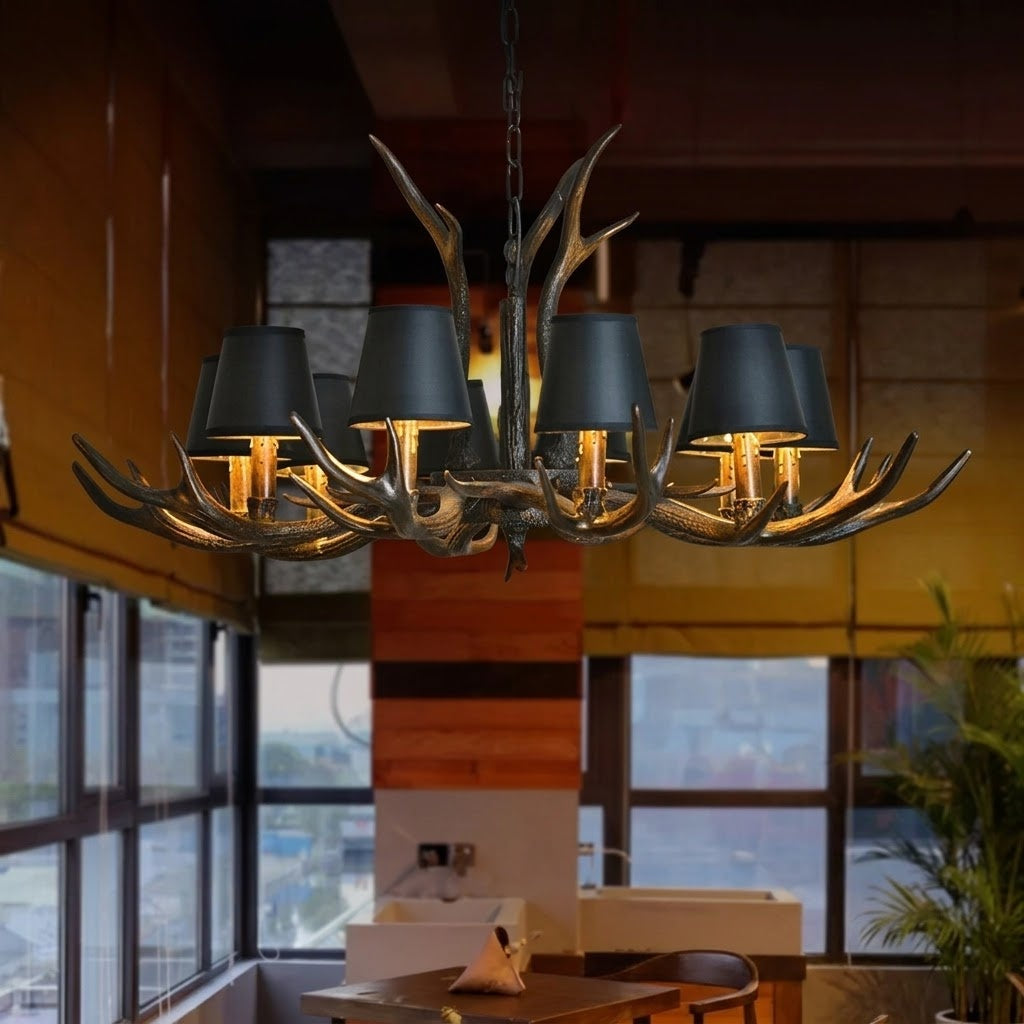 Rustic Antler Black Shade Ceiling Chandelier