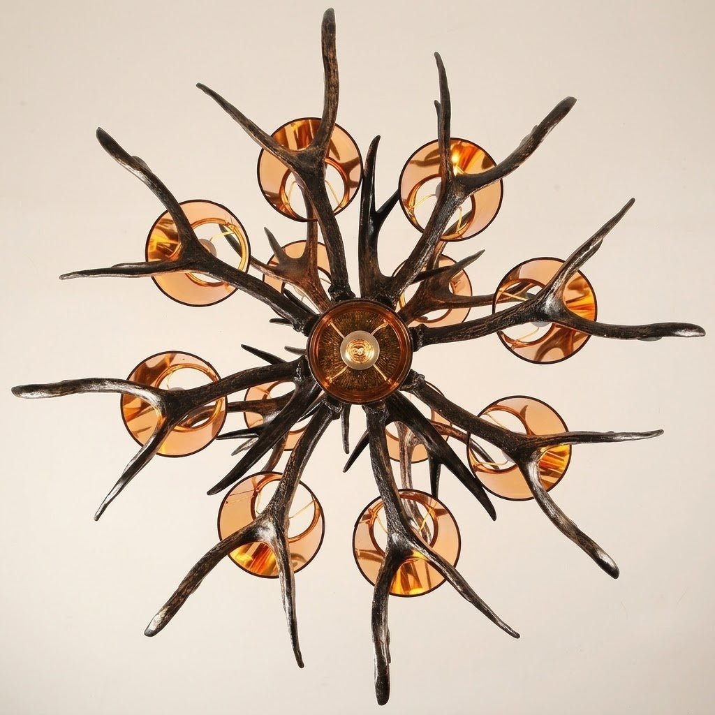 Rustic Antler Black Shade Ceiling Chandelier