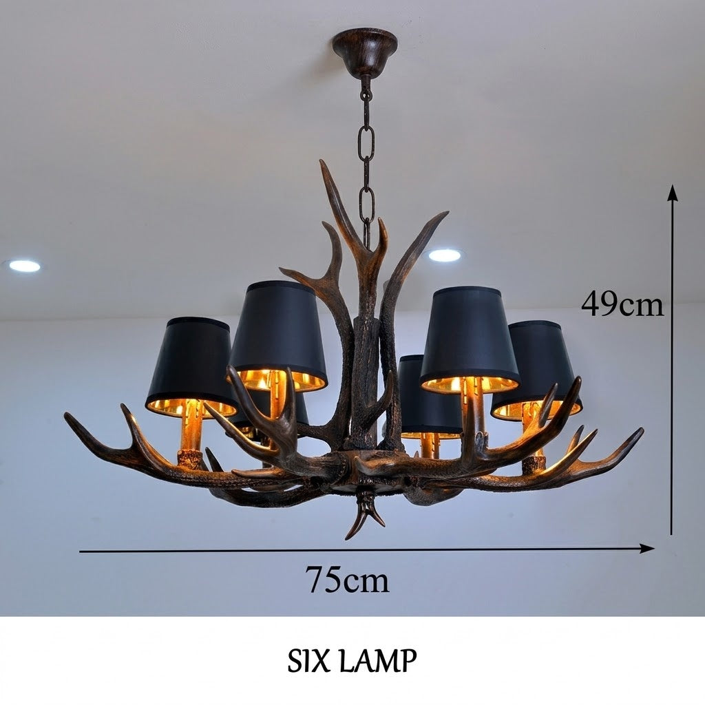 Rustic Antler Black Shade Ceiling Chandelier