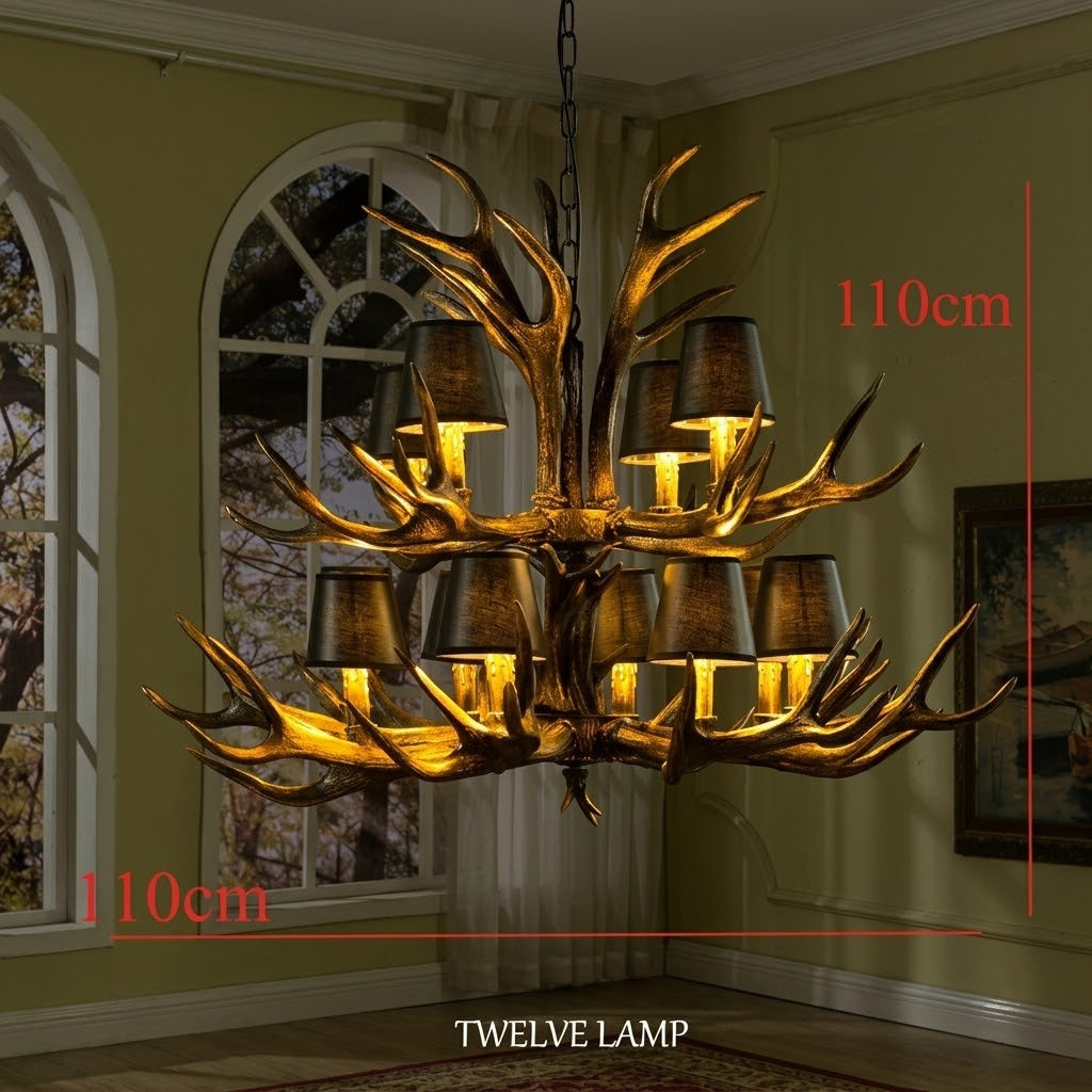 Rustic Antler Black Shade Ceiling Chandelier