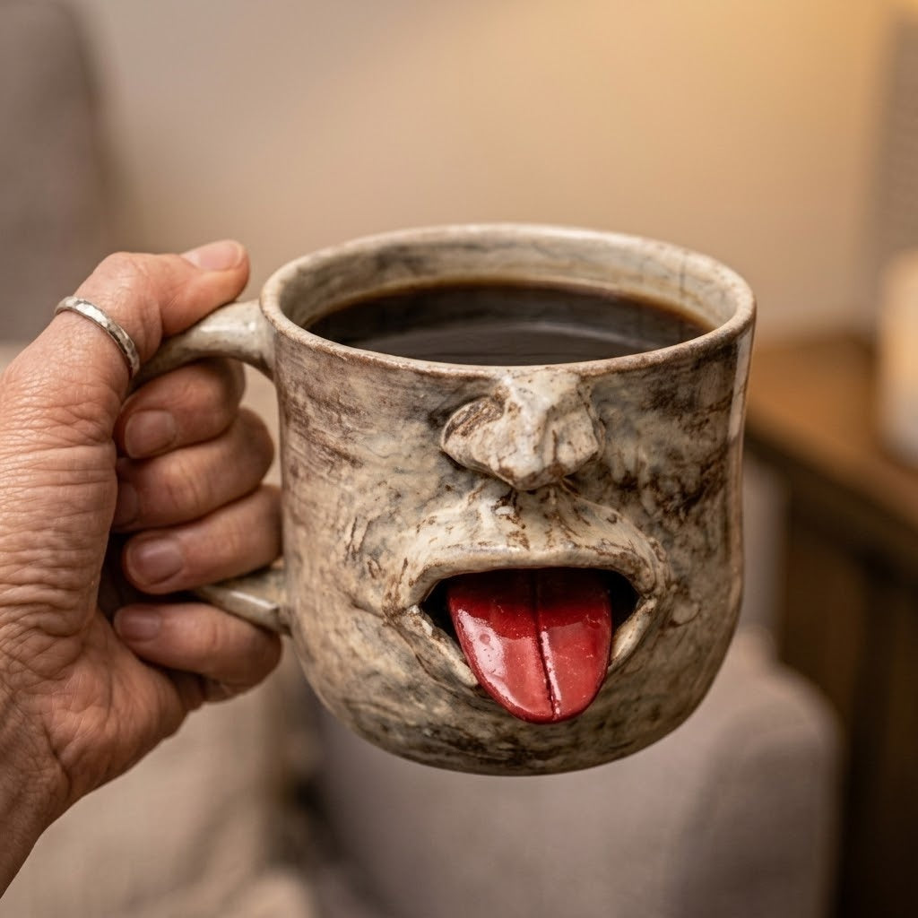 Tongue-Out Face Handmade Ceramic Mug