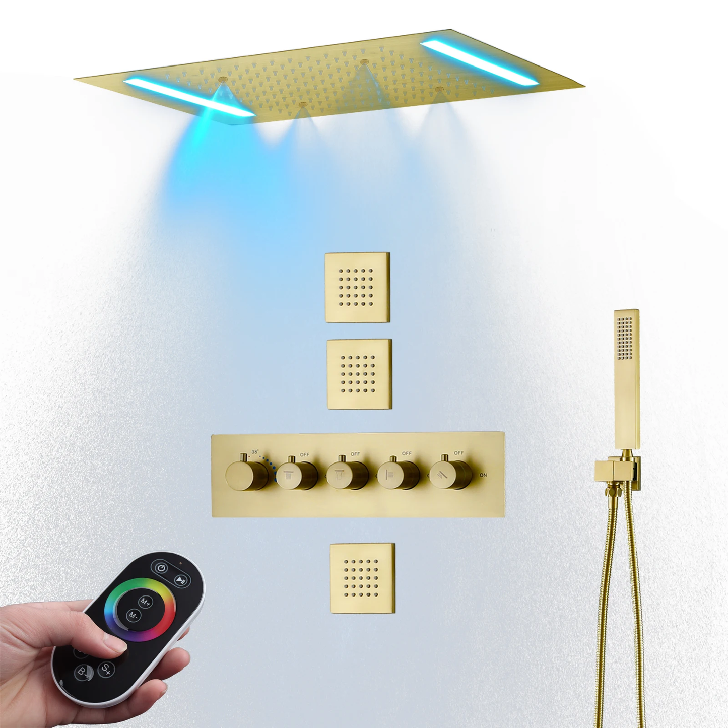 Waterfall Thermostatic Massaging Rain Shower System Set