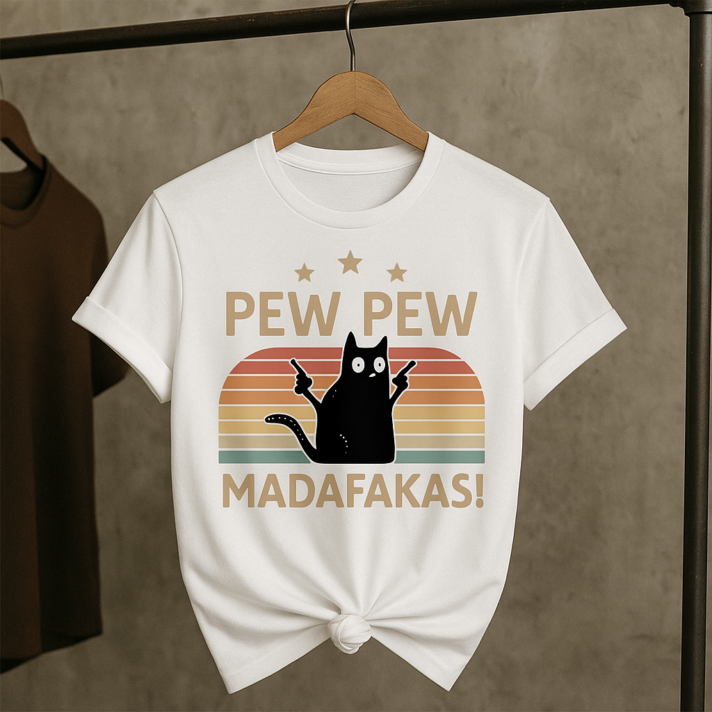 Pew Pew Funny Cat Retro T-Shirt