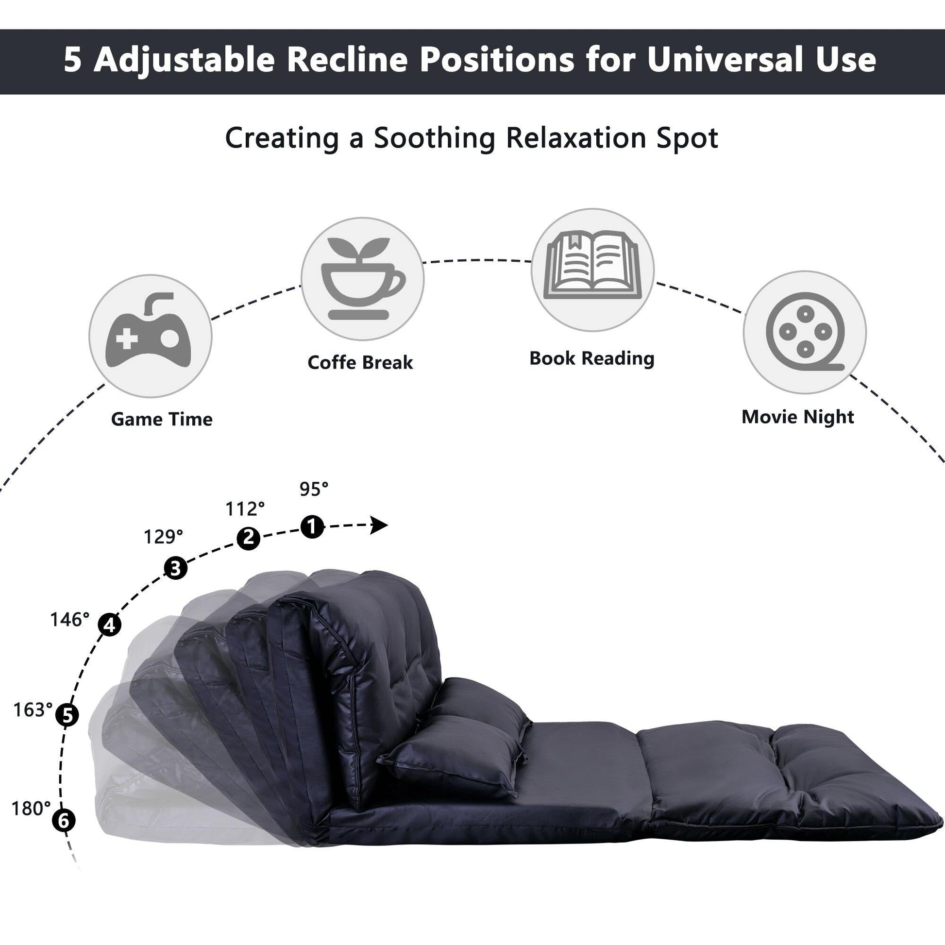 Modern Foldable PU Leather Leisure Floor Sofa Bed with 2 Pillows - MaviGadget