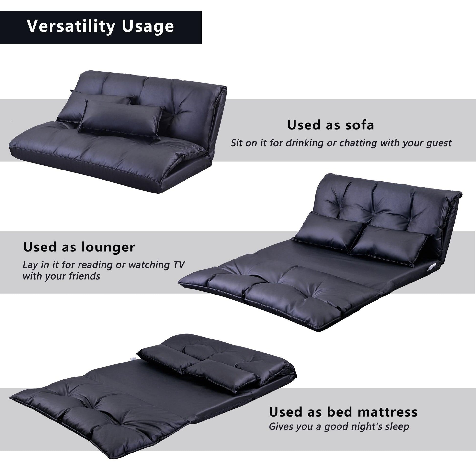 Modern Foldable PU Leather Leisure Floor Sofa Bed with 2 Pillows - MaviGadget