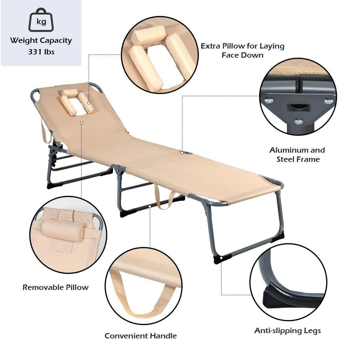 Adjustable Lounge Chair with Face Hole - MaviGadget