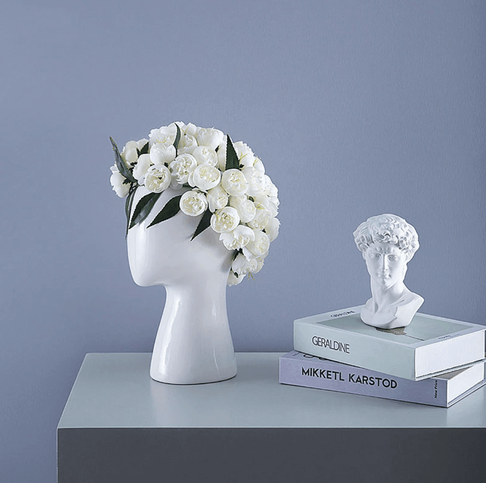 Creative Human Head White Black Decorative Ceramic Vase - MaviGadget