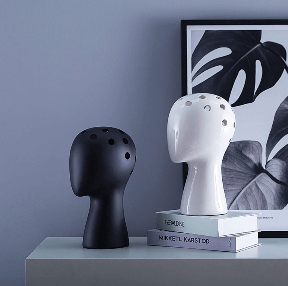 Creative Human Head White Black Decorative Ceramic Vase - MaviGadget
