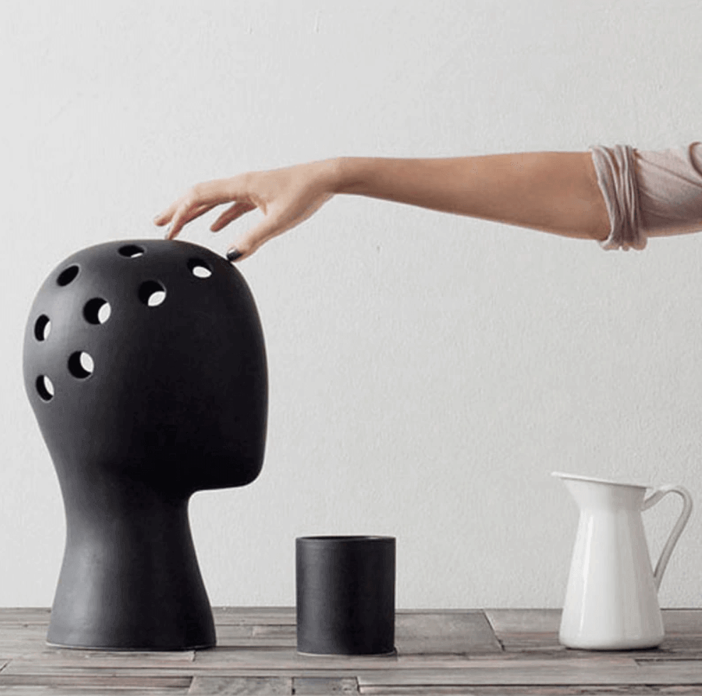 Creative Human Head White Black Decorative Ceramic Vase - MaviGadget