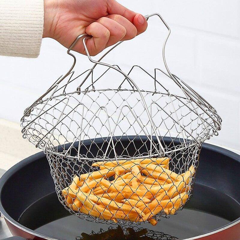 Multifunctional Stainless Steel Folding Deep Fry Drainer Basket - MaviGadget
