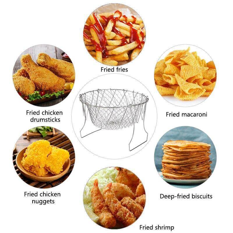 Multifunctional Stainless Steel Folding Deep Fry Drainer Basket - MaviGadget