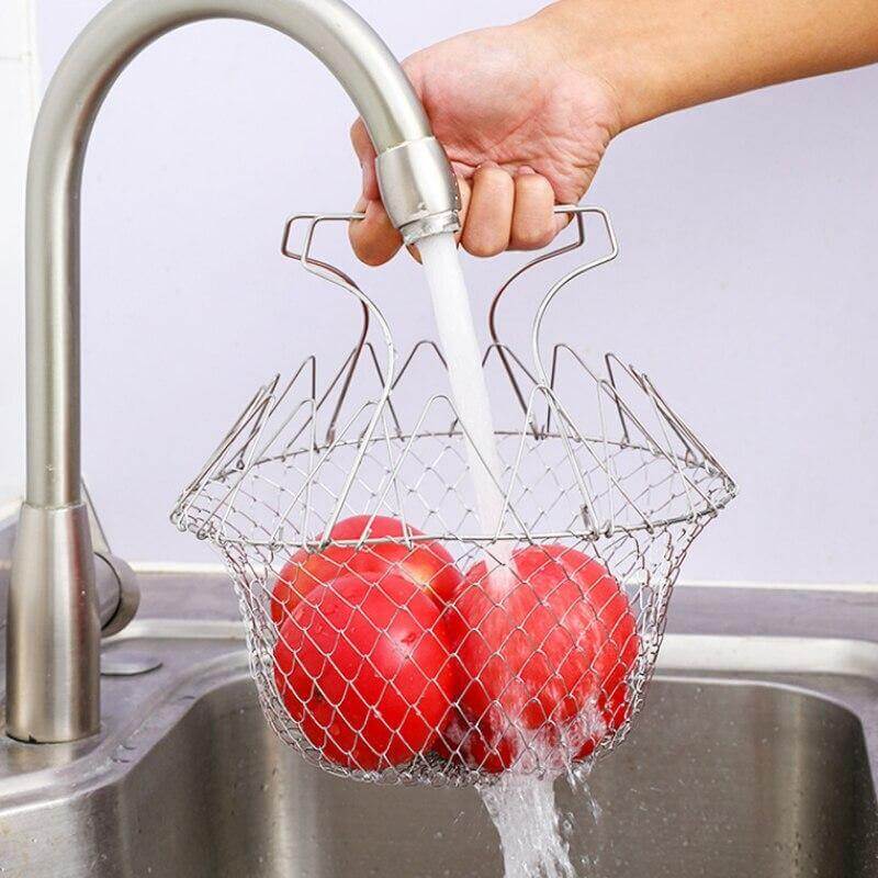 Multifunctional Stainless Steel Folding Deep Fry Drainer Basket - MaviGadget