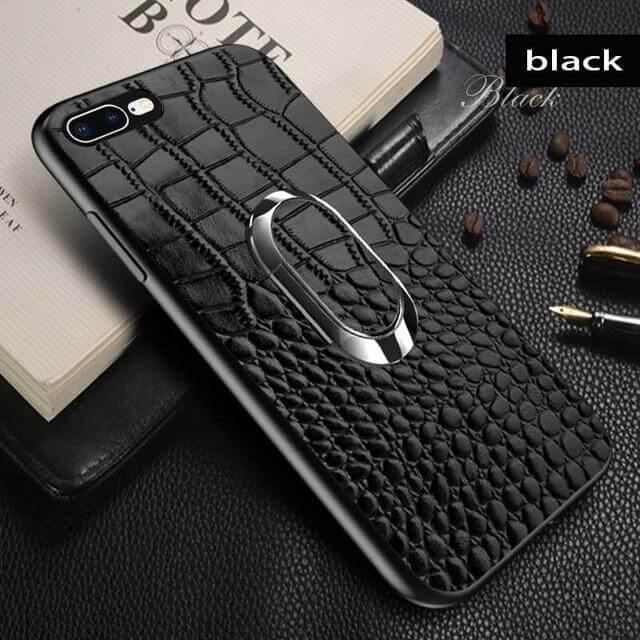 Snake Texture Leather iPhone Case with Ring Support - MaviGadget