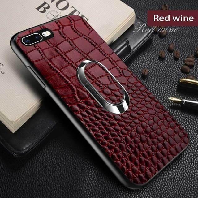 Snake Texture Leather iPhone Case with Ring Support - MaviGadget
