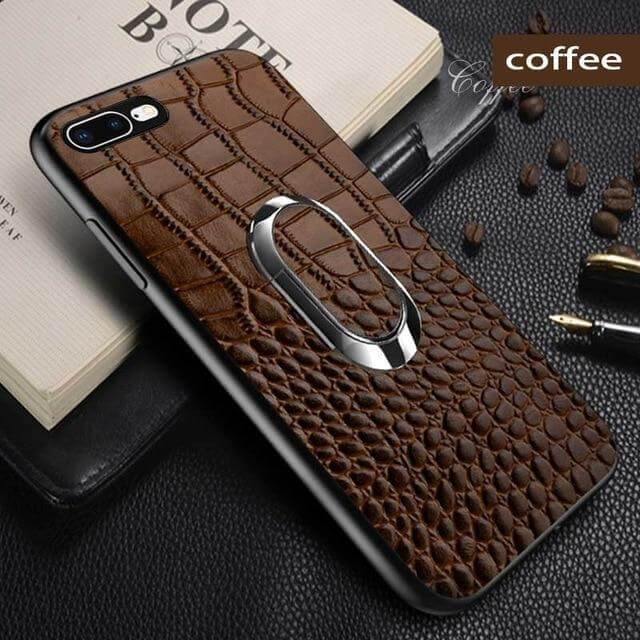 Snake Texture Leather iPhone Case with Ring Support - MaviGadget